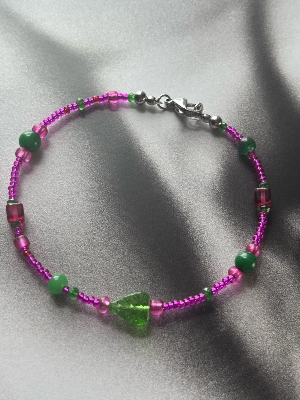 Handmade Pink and Green Beaded Bracelet